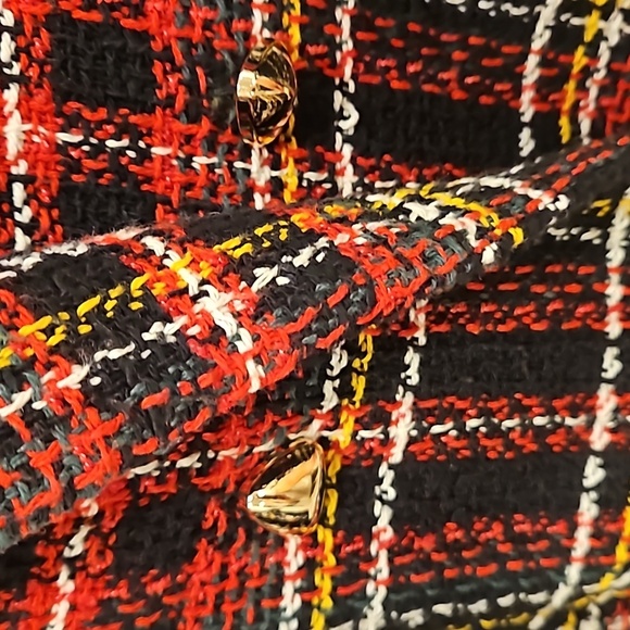 💕MANGO💕 Buttons Tweed Blazer ~ Multi-Color Plaid Print US Medium - Picture 12 of 15